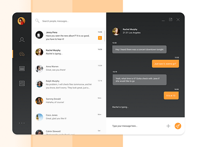 Direct messaging app black chat chat design daily ui 013 daily ui 13 dailyui dailyui 013 dailyui 13 dailyui013 dark mode dashboard desktop app direct message direct messaging messages orange ui design user interface user interface design