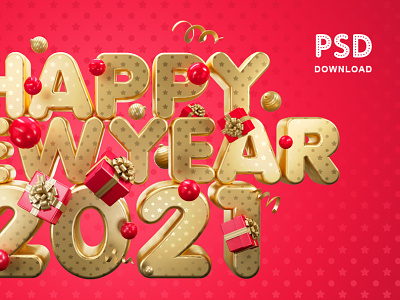 Happy New Year 2021 GOLD / 4000×2500 pixels / PSD 2021 christmas gift happy illustration poster