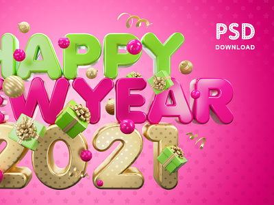 Happy New Year 2021 Color 3d branding christmas gift happy illustration new new year santa ui