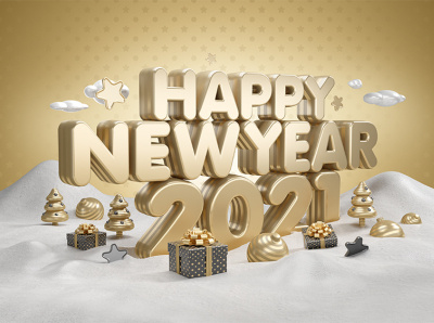 Happy New Year 2021 2021 3d branding christmas gift gold happy new year santa surprise