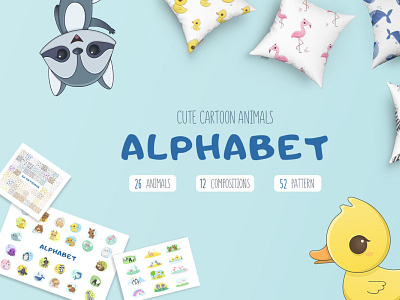 Childrens alphabet with cute cartoon animals