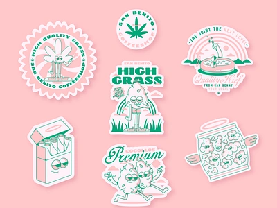 stickers san benito - domicilio coffeshop 420 branding cartoon characterdesign coffeeshop digitalart graphicdesign illustration illustrator logotype stickers vector vectors weed