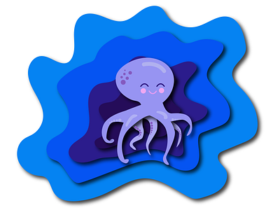 Mr. Octopus in Paper Effect animal art blue character character design color creativity cute depth flat illustration illustration illustration art illustration design octopus paper effect purple sea summer textures vector