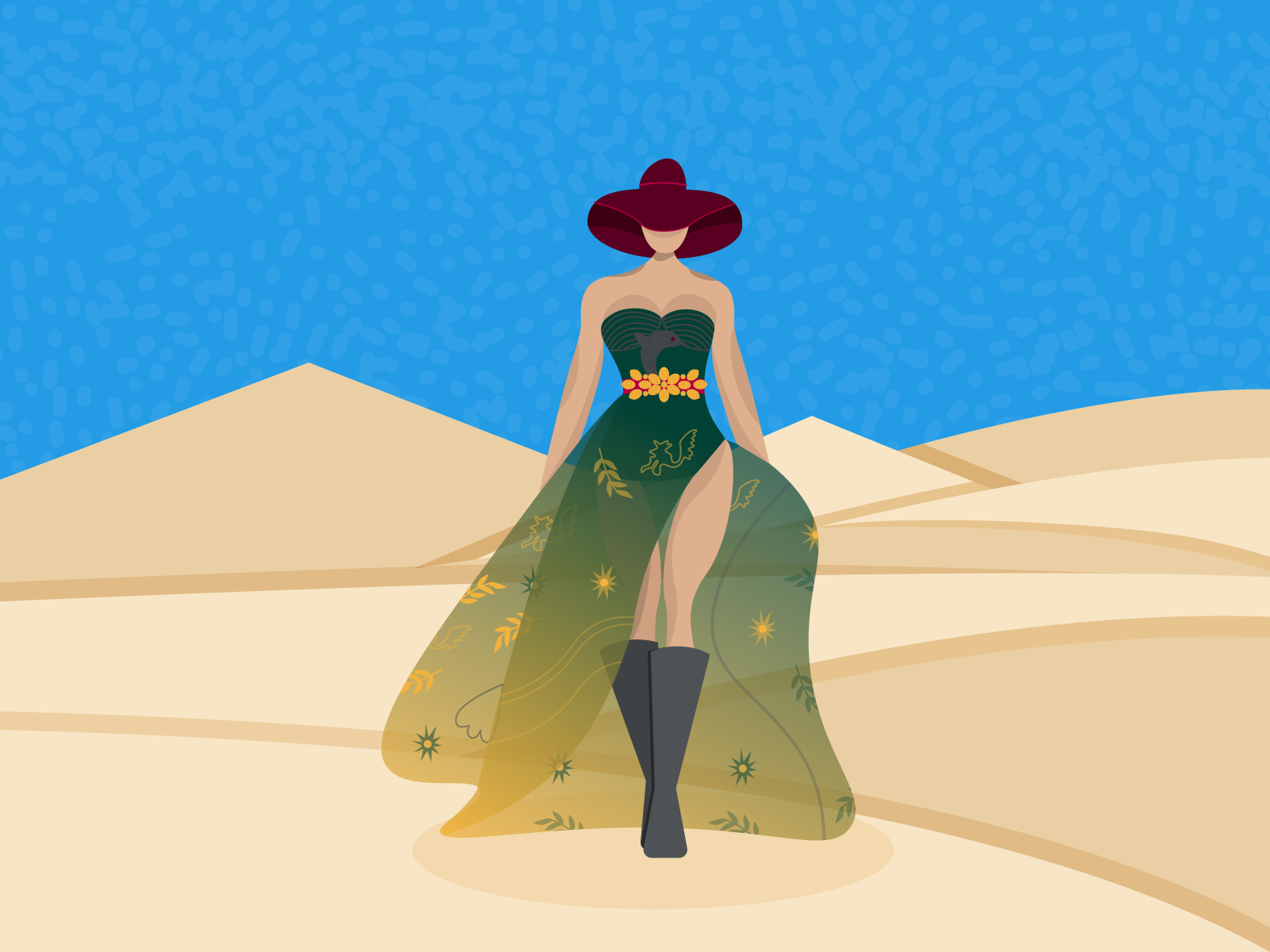 Fashion girl art beautiful character colors cute desert design dress fashion girl gorgeous illustration illustration art movie nature sand sex and the city tv show ui vector