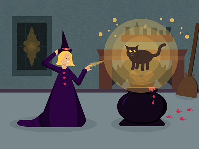 Happy Halloween art cat cauldron character colors dark design fall girl halloween holiday illustration illustration art magic sabrina scary spooky ui vector witch
