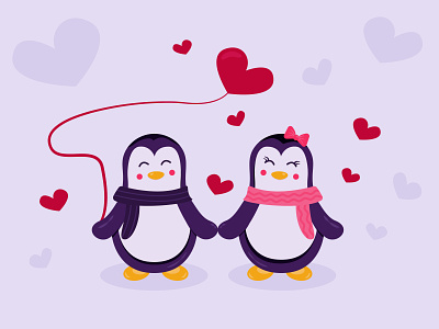 Penguins in love animals art balloon colors couple cute design flat illustration fun heart illustration illustration art kawaii love penguin relations sticker valentines day valentinesday vector