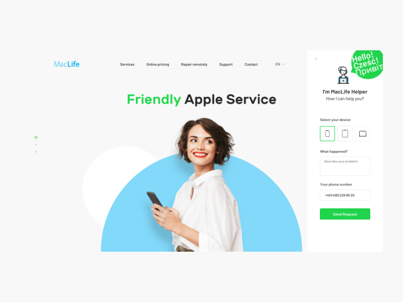 First screen for Apple Service from Poland 2019 agency design flat landing page princeple recovery sketch ui webdesign website