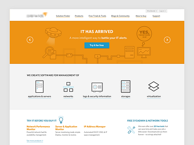 Early stage of a webdesign – iteration blue calltoaction carousel flat icons illustation lines orange ui web webdesign website