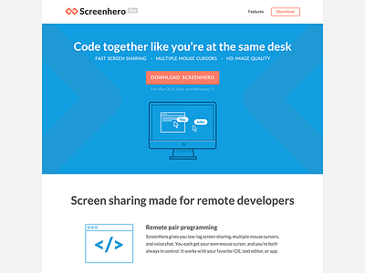 Screenhero Website Redesign icons illustration landing page screenhero usecases webdesign website