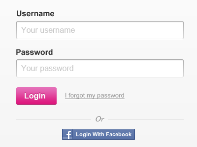 Login Screen facebook login purple ui web