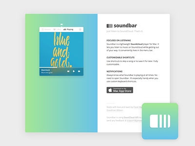 Soundbar Website app desktop mac menubar soundbar soundcloud