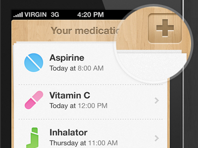 Your medication ios iphone list medication mobile design no navbar paper simple ui ui design visual wood
