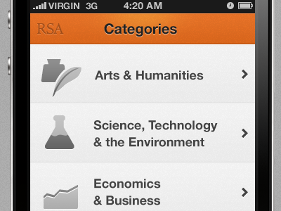 Rsa app grey icons interface iorange iphone iphone4 list ui