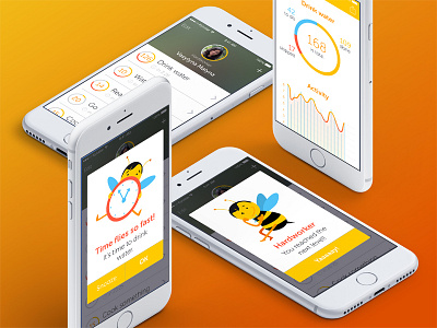 BeeBetter app bee character habit illustration ios popup statistics tracking ui ux