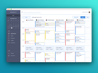 Connect app appointment booking calendar menu service timeslots ui ux web