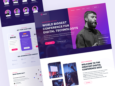 Evento - Event Conference Landing Page conference design digital technology event landing page responsive design seminar speakers ticket ui ui design web design