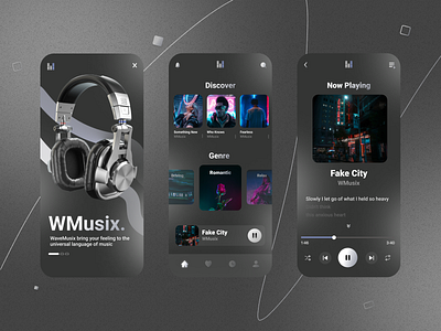 WMusix: Music App apple music dark grey inspiration iphone 11 iphone 12 minamilsm mobile modern music music player noise podcast soundcloud spotify streaming ui design uiux ux design web