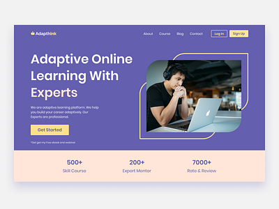 Online Learning Course Landing Page course hero section landing page learning minimal online platform ui