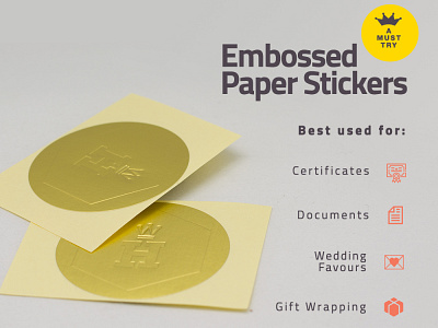 Embossed Paper Stickers branding design sticker