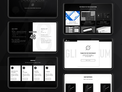 Landing page for #HACKATHONHUB black and white dark ui design figma landing page ui ux web web design