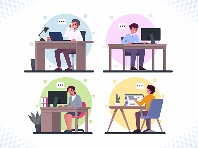 Office Workers bundle busy collection design dribbble flat design icon illustration set ui ux vector woman women work
