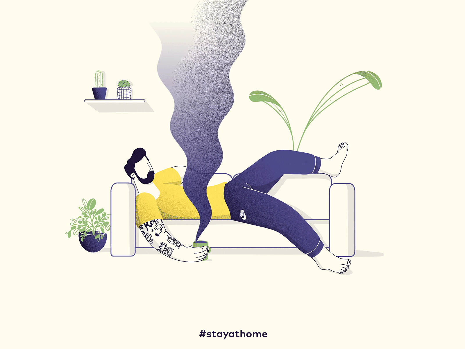 Stay at home 2d 2d animation animation arwork coffee drawing home illustration mograph motion motion design motion graphic motion graphics quarantine self portrait smoke sofa stay at home stayathome yomequedoencasa