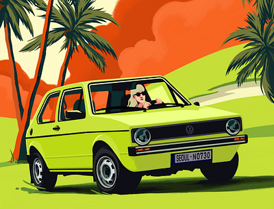 Golf Zone _ 1975 Volkswagen Golf Mk1 design digitalart flat illustration minimal procreate