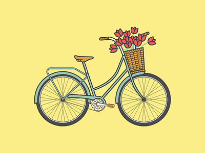Bike with Flowers basket bicycle bike flowers illustration line texture vector