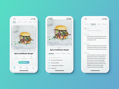 Meal Planning App app burger button cooking food interface ios iphonex recipe tabs ui ux