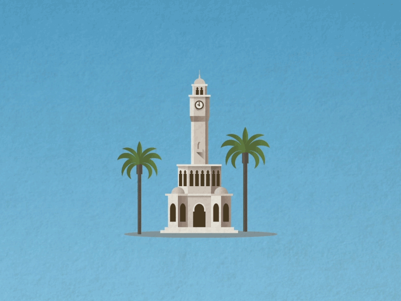 Izmir Clock Tower animated animation city icon clock tower colored design flat icon illustration izmir vector