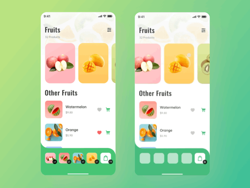 fruits animation app design ui ux