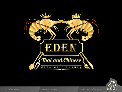 Eden (Restaurant Logo) art brand identity branding crown fork king knife luxurious pen tool prawn queen regal restaurant royal royal logo