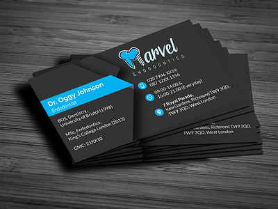 Marvel Endodontics (Business Card) business card creative dental dentist doctor endodontics endodontist gp logo modern sleek unique visiting card