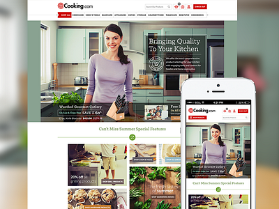 Cooking.com Responsive Redesign clean cooking ecommerce flat design homepage icons navigation responsive shopping ui web design website