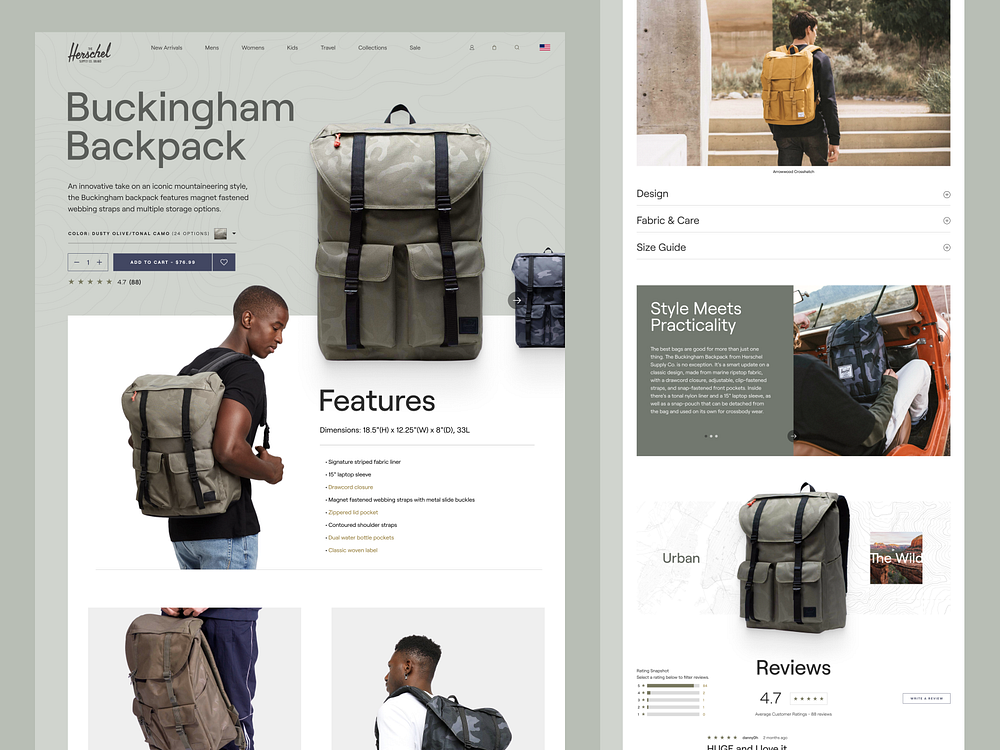 Herschel Supply Co. Product Page by Jason Kirtley on Dribbble