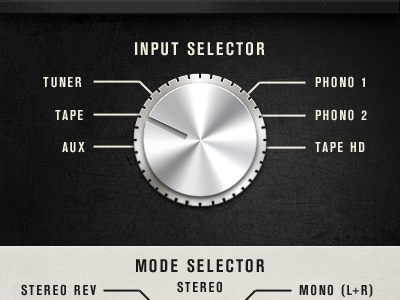 Input Selector app chrome knob metal music selector texture ui