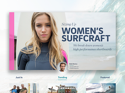 Homepage Element Exploration clean exploration homepage layout magazine minimal surf surfing teaser ui web