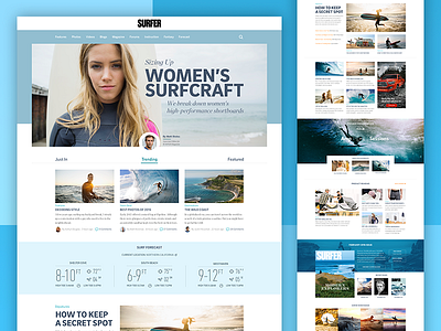 Surfer Magazine Website Redesign clean editorial flat landing page layout magazine minimal redesign surf surfing ui web design