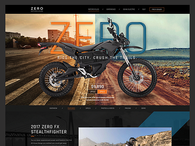 Zero Electric Motorcycles clean grid landing page motorcycle product ui web web design website