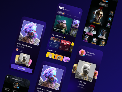 NFT Marketplace UI Design 3d ape app collection cryptopunk design marketplace mobile mobiledesign monkey nft ui ux