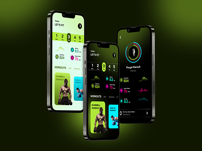 Fitness Workout App UI Design 3d app chart dark mode design fitness home page layout mobile monitor profile tracking ui ux workout