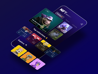 NFT Marketplace App UI Design - Isometric