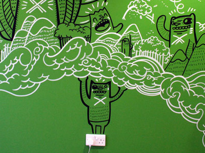 World on your shoulders: Office Mural doodle illustration mural