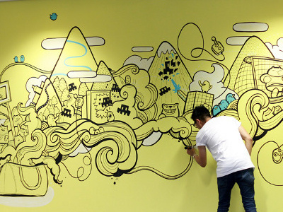 Sumo Digital Office Mural doodle illustration mural