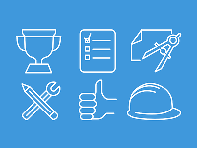 Custom Construction Icons checklist compass hard hat icons pencil thumbs up trophy web design wrench