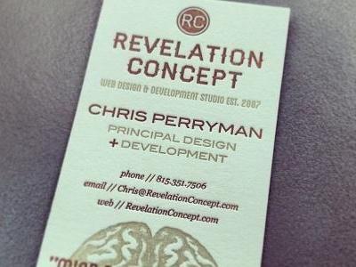 Business Card - Revelation Concept blair blanch brain engraving fonts georgia gold haymaker letterpress red retro typography vintage