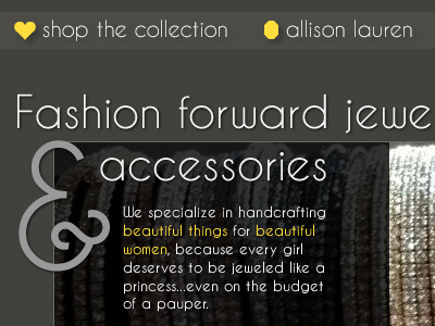 Allison Lauren ampersand ecommerce gray jewelry menu type web wordpress yellow