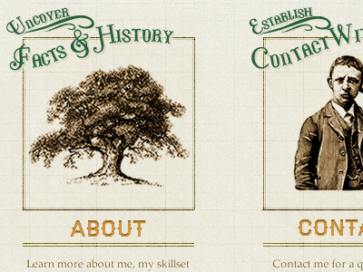 Redesign brown engraving green orange retro vintage website