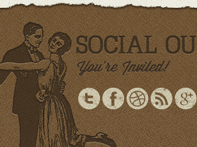 Social Outings brown engraving leather retro social icons vintage website