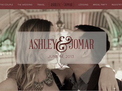 Ashley & Jomar couple kiss red retro web design wedding wordpress